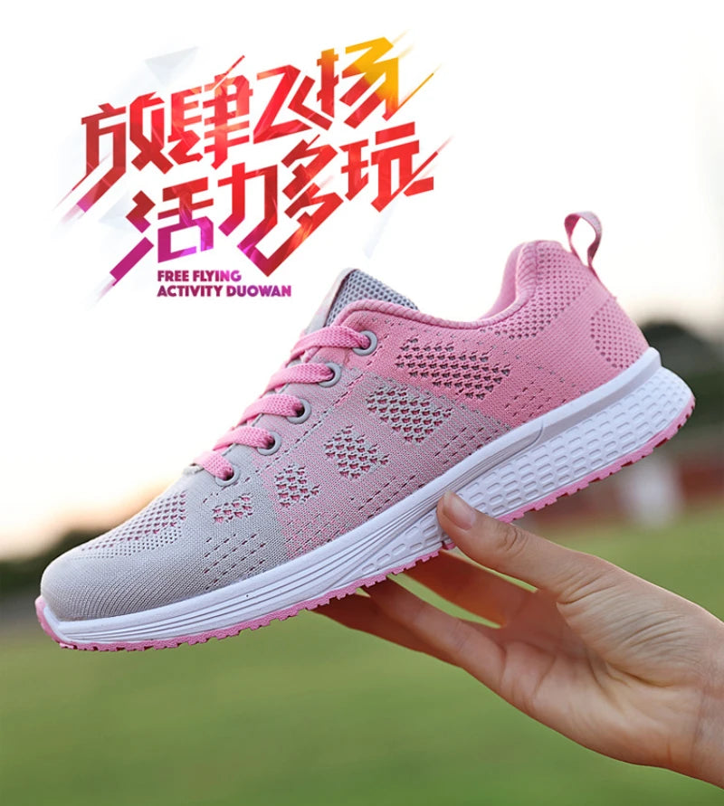 Spring Flying Knit Shoes Korean Casual Student Versatile Lace-Up Mesh Women's Sports Shoes Forrest Gump Comfort