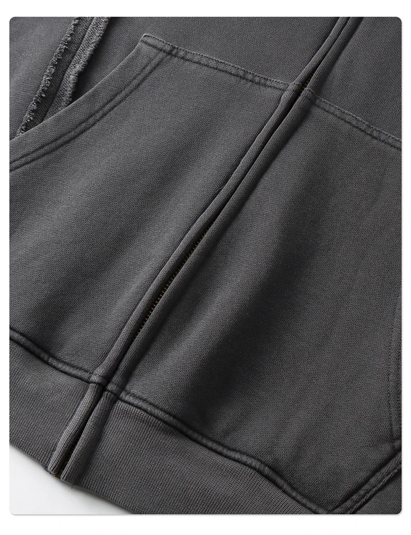 ZODF Retro Winter Man 430gsm Zipper Cotton Hoodies Unisex Heavy Weight Washed Loose Edge Zip-up Hooded Coats HY1125