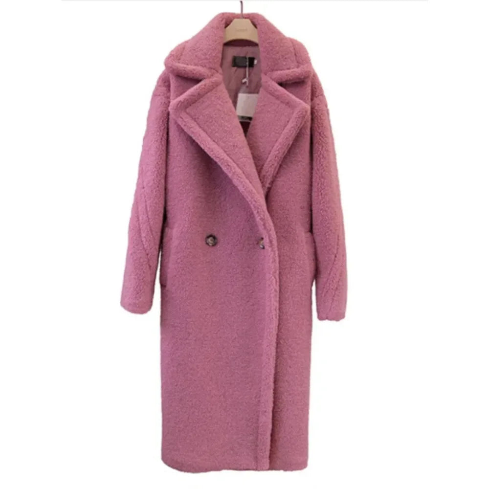 Autumn and Winter New Women's Fur Coat Mid Length Cashmere Lambswool Overcoat Thick Loose Cashmere Temperament Office Lady Jacket