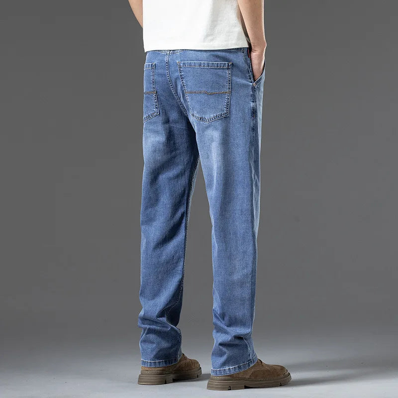Men's Jeans 2024 Summer Thin Business Casual Loose Straight Pants Fashion Versatile Stretch Pants Large Size 48