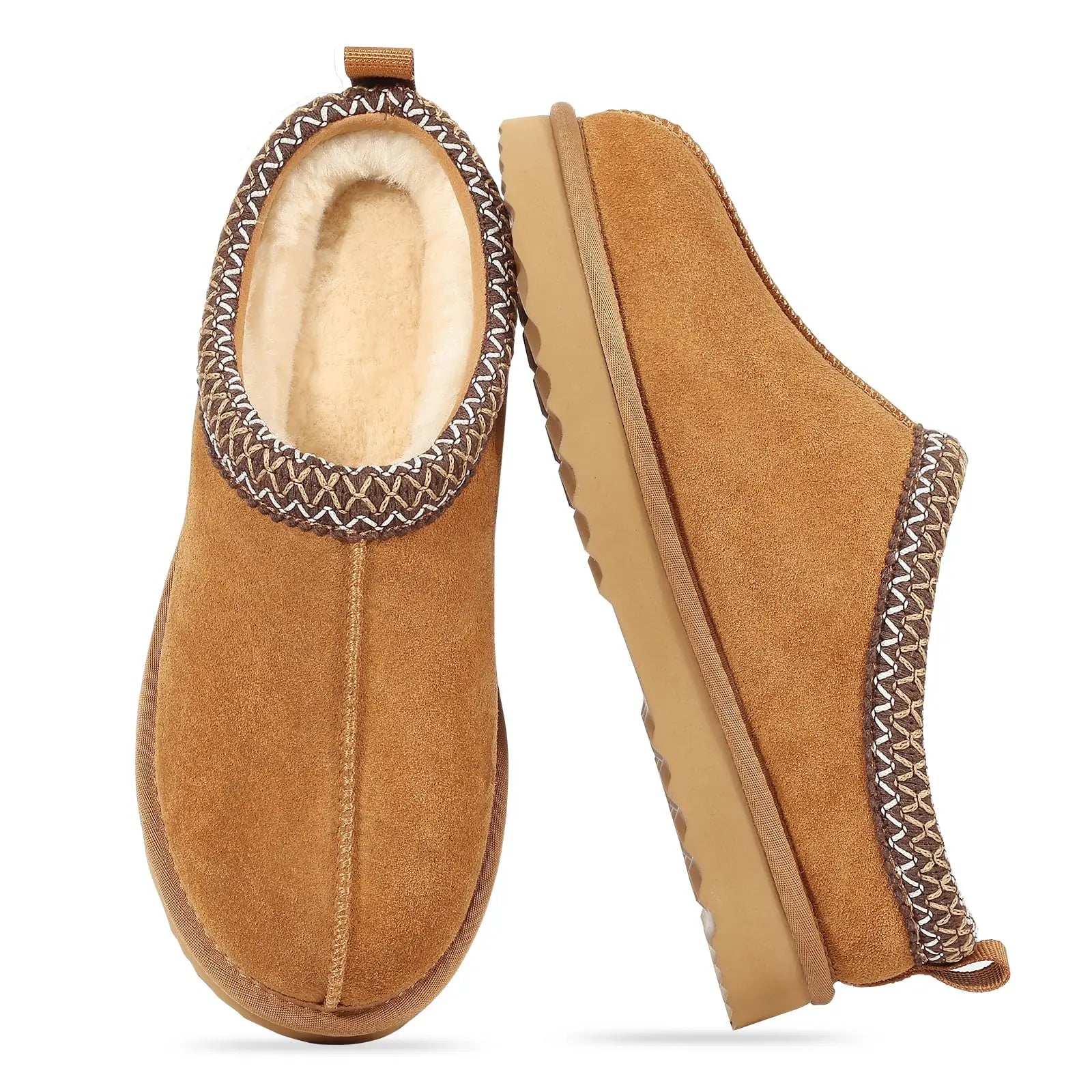 Evshine Winter Genuine Fur Slippers for Women Outdoor Non-slip Plush Lined Snow Boots Fuzzy Cotton Shoes Warm Fur House Slippers