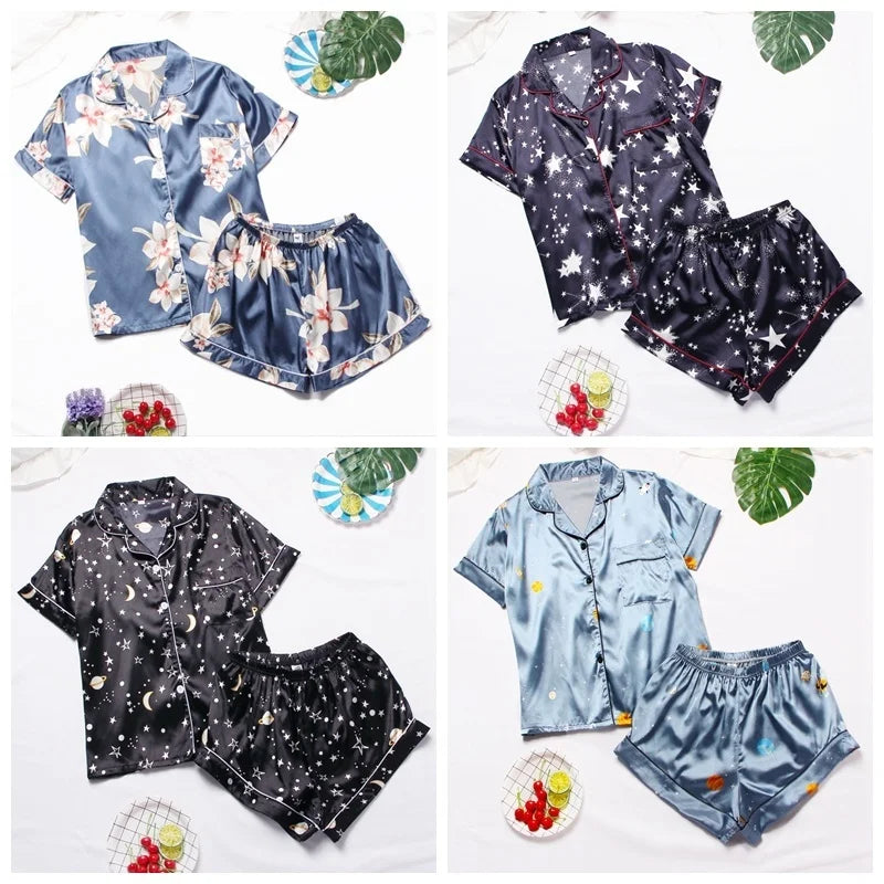 Spring Autumn Pajama Women Silk Satin Pajamas Set Long Sleeve Shirt with Trouser Sleepwear Loungewear Female Pajamas Suits Mujer