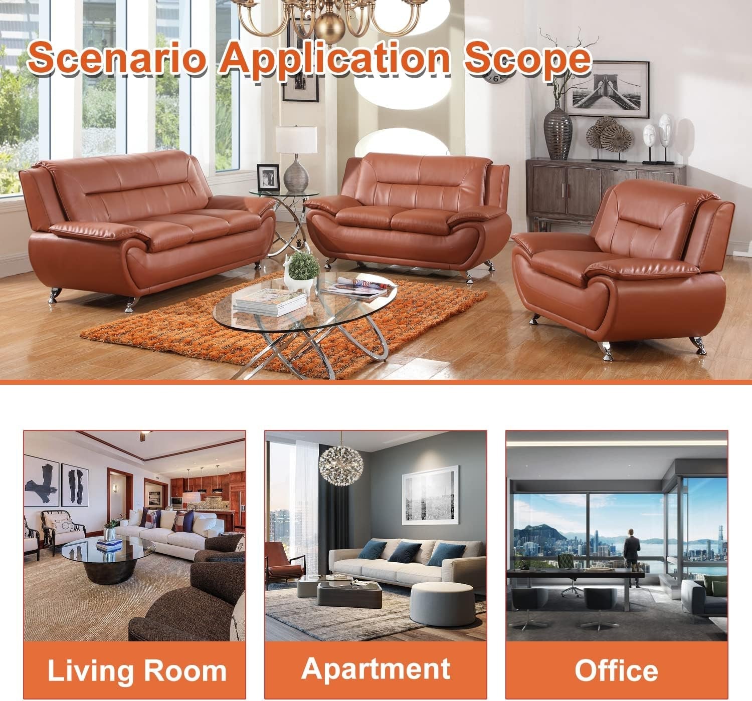 Orange Leather Sofa For Living Room With Minimalist Design