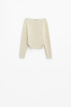 Relaxed Ribbed Boat Neck Sweater in Cream